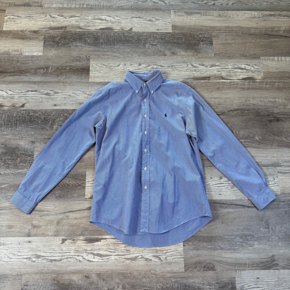 Ralph Lauren Custom Fit Men's L Blue Gingham Button Down Pony Shirt Preppy Work